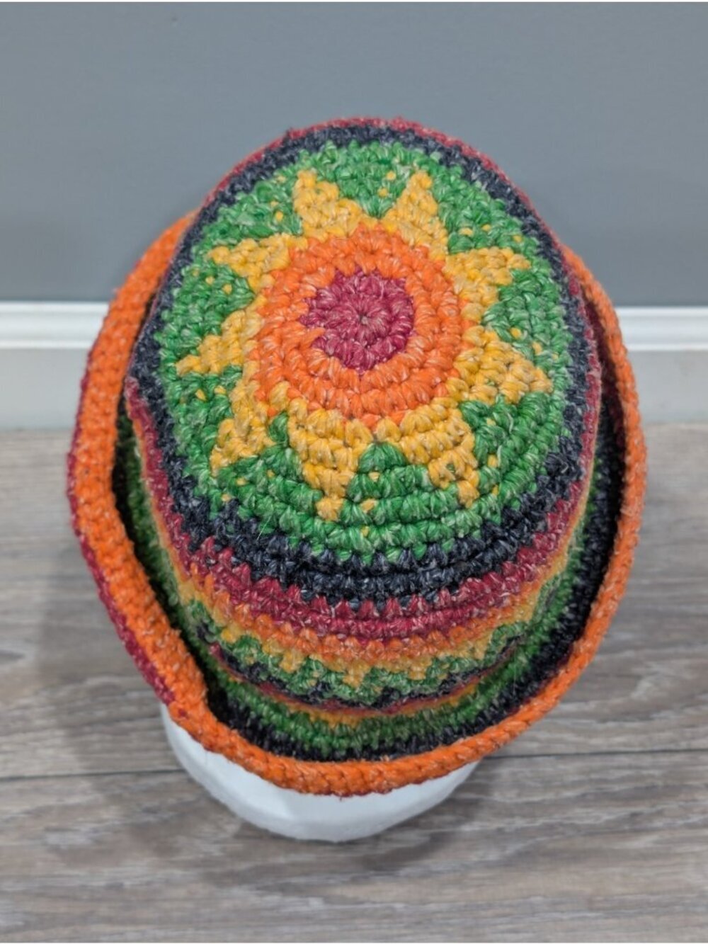 Casa De La Lana Bucket Hat Rainbow Handknit 100% Wool Boho Festival Stripe Sun View 4